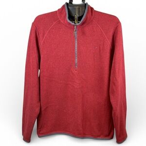 Koppen Mens Large Red Heathered Quarter Zip Sweater Fleece Pullover Raglan L